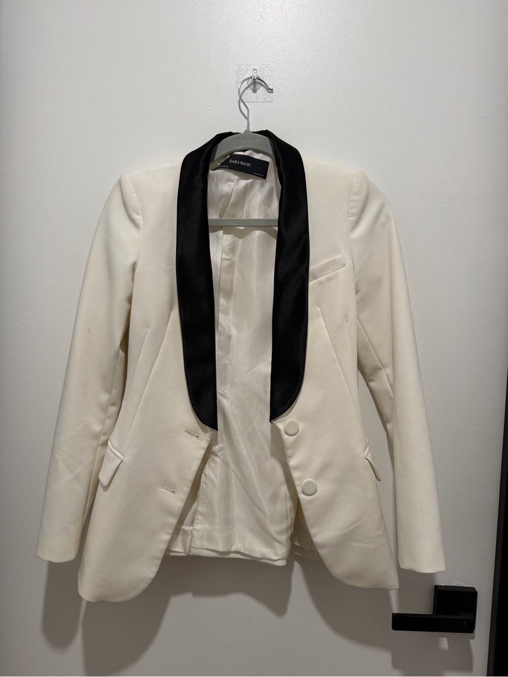 Zara Ivory Blazer with Black Satin Shawl Collar